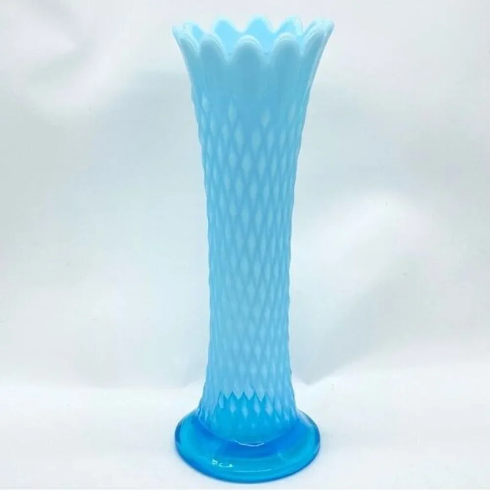 Northwood Blue Opalescent Swung Glass Diamond Point Vase